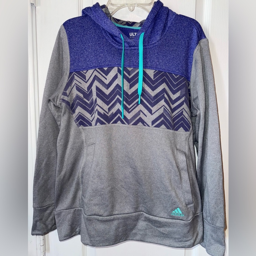 Adidas Gray Purple Chevron Print Pullover Hoodie Size M